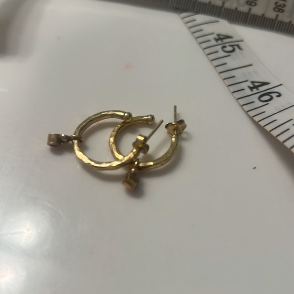 18k plated 1” hoops with tiny ruby - Picture 3 of 4